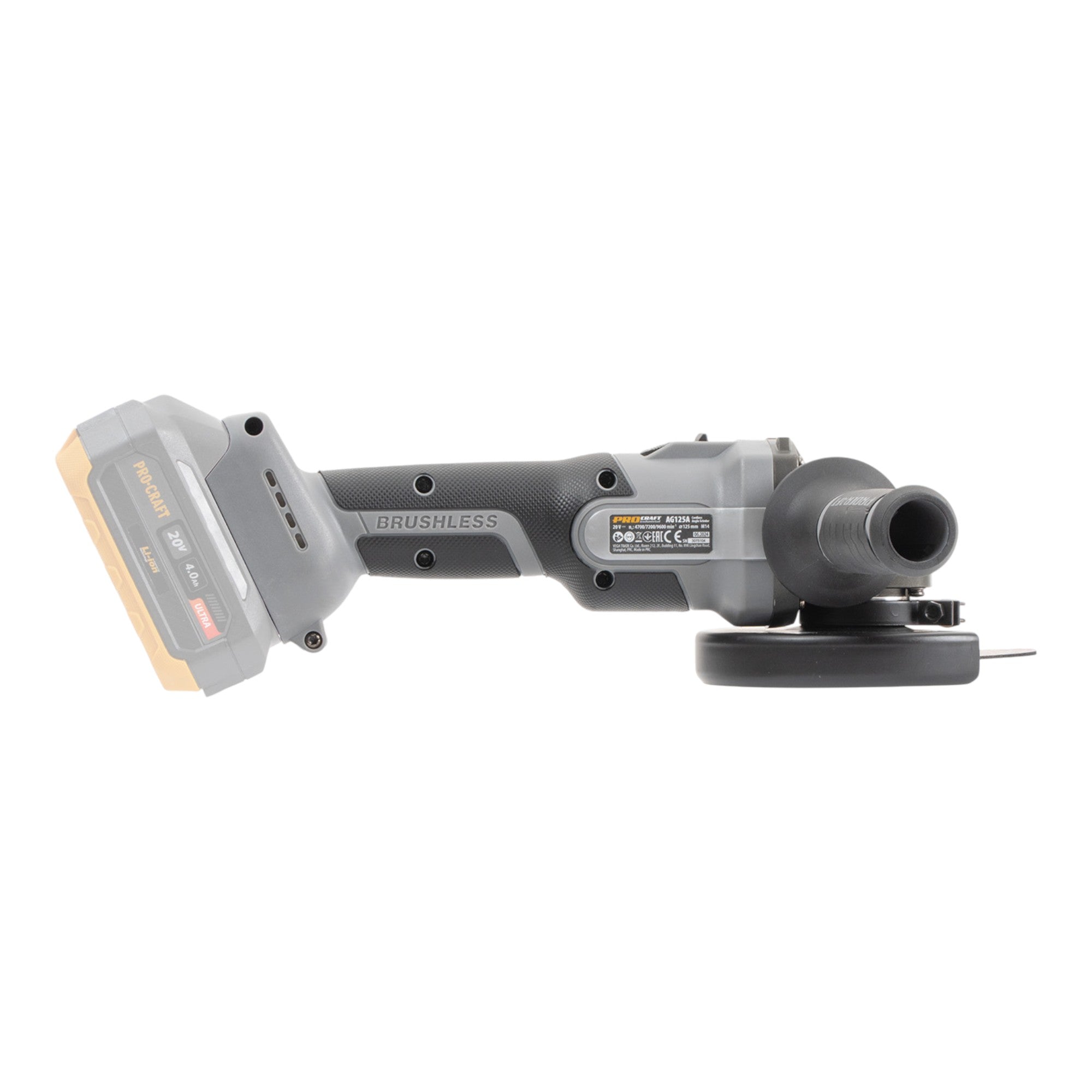 Procraft Industrial AG125Abb Akku Winkelschleifer 20 V 125 mm Brushless 1x Akku 2 0 Ah ohne Ladegeraet 4 - toolbrothers