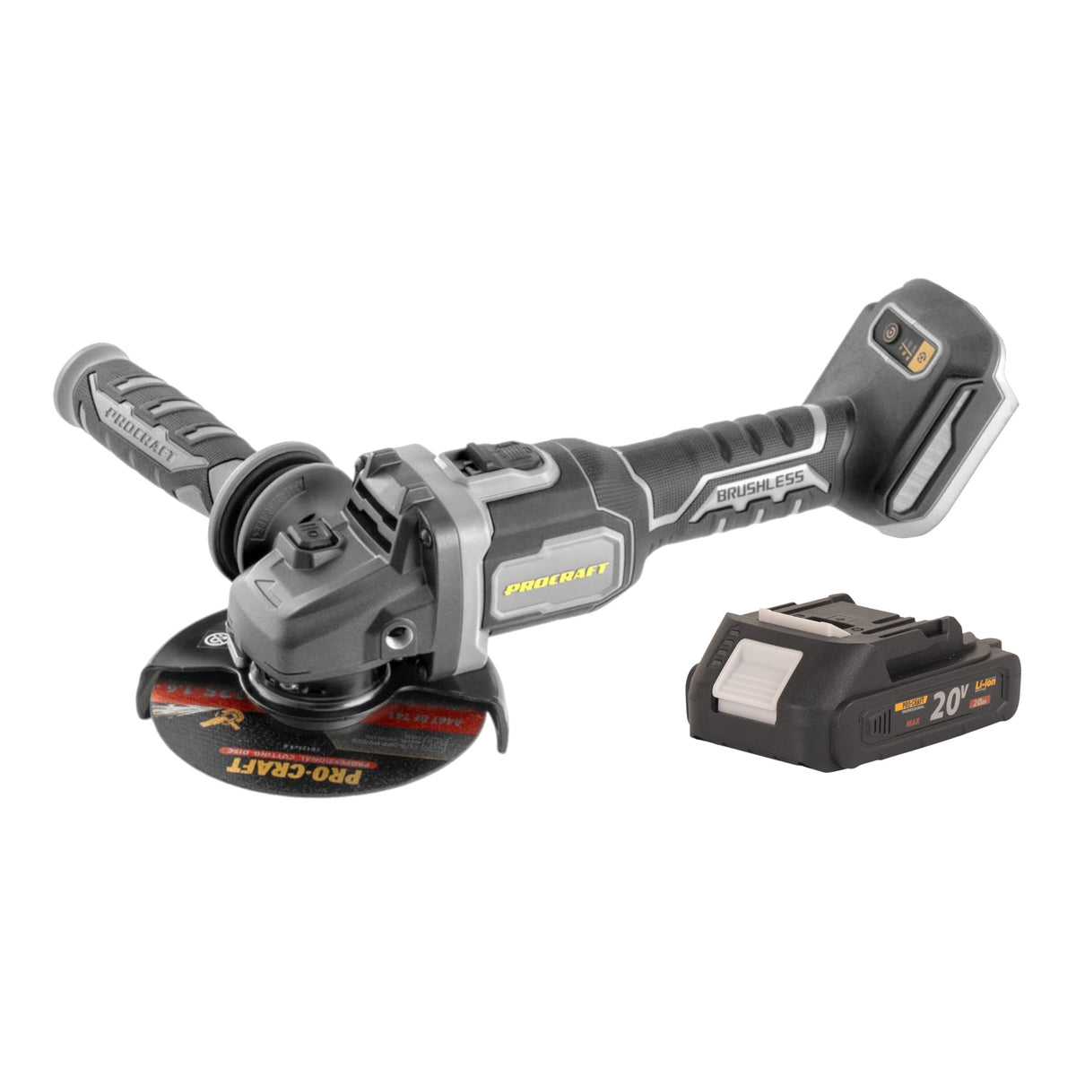 Amoladora angular sin escobillas Procraft Industrial AG125Bbb 20 V 125 mm + 1 batería 2,0 Ah - sin cargador