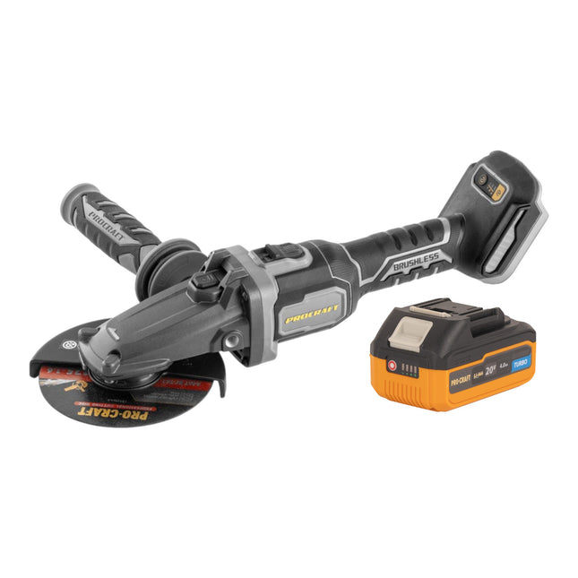 Procraft Industrial AG125Cbb Akku Flachkopf Winkelschleifer 20 V 125 mm Brushless 1x Akku 4 0 Ah ohne Ladegeraet 0 - toolbrothers