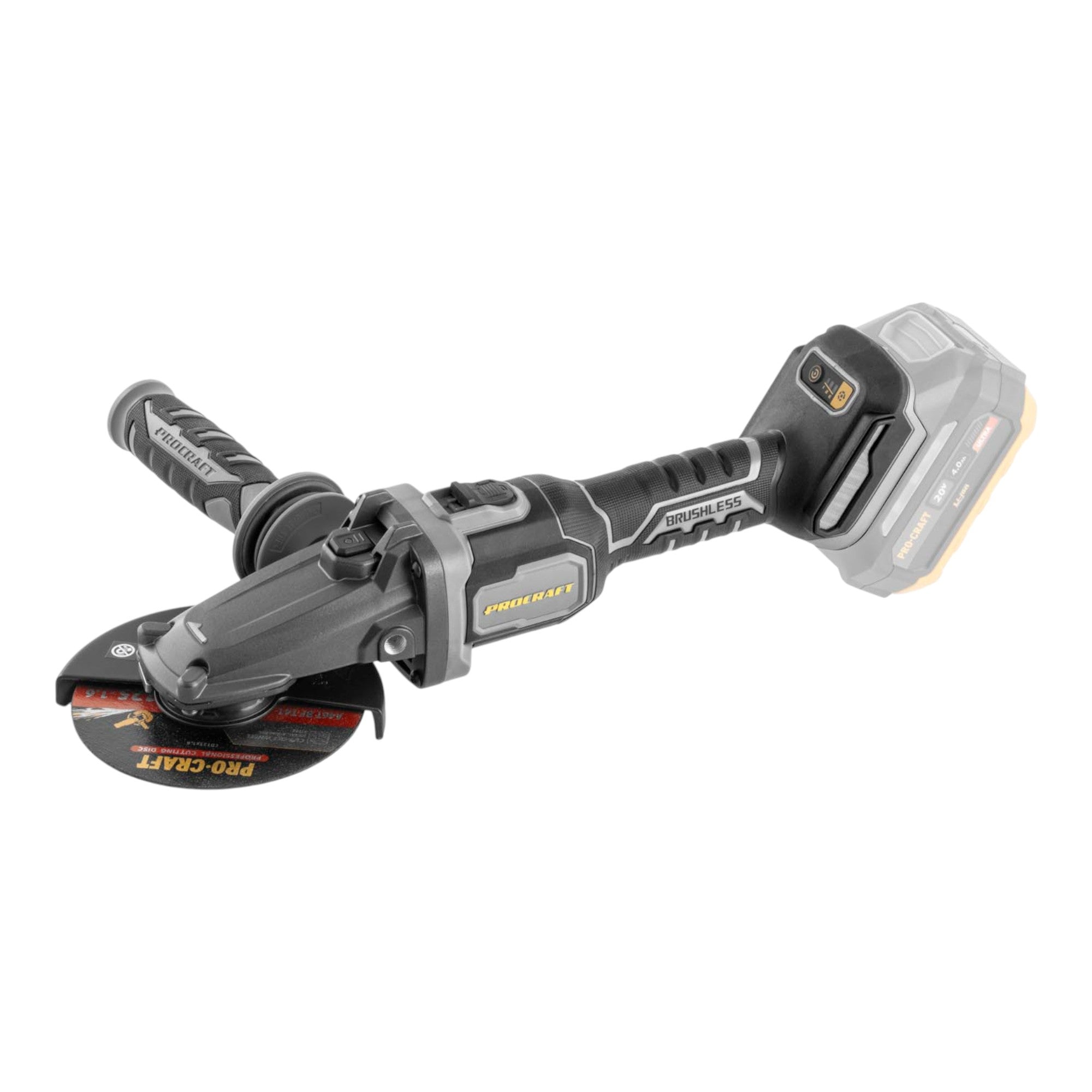 Procraft Industrial AG125Cbb Akku Flachkopf Winkelschleifer 20 V 125 mm Brushless 2x Akku 4 0 Ah Ladegeraet 1 - toolbrothers