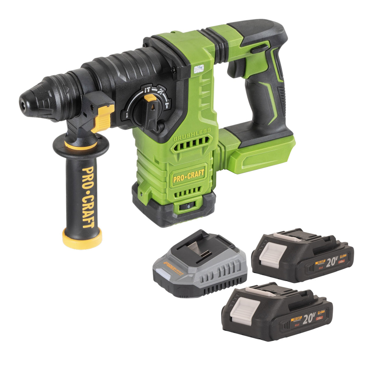 Martillo perforador a batería Procraft PHA30bb 20 V 2,8 J SDS plus Brushless + 2 baterías de 2,0 Ah + cargador