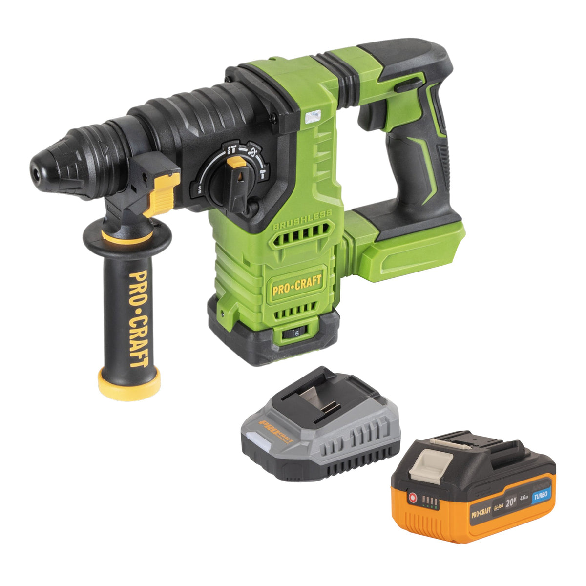 Martillo perforador a batería Procraft PHA30bb 20 V 2,8 J SDS plus Brushless + 1 batería 4,0 Ah + cargador