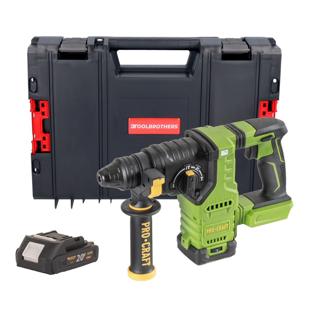Martillo perforador a batería Procraft PHA30bb 20 V 2,8 J SDS plus Brushless + 1 batería 2,0 Ah + maletín RHINO Toolcase - sin cargador