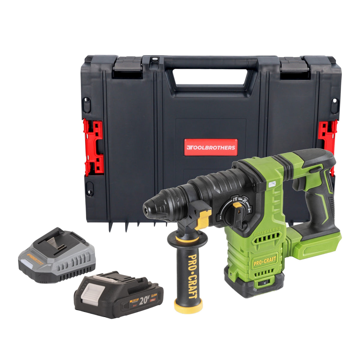 Taladro percutor con batería Procraft PHA30bb 20 V 2,8 J SDS plus Brushless + 1 batería 2,0 Ah + cargador + maletín RHINO