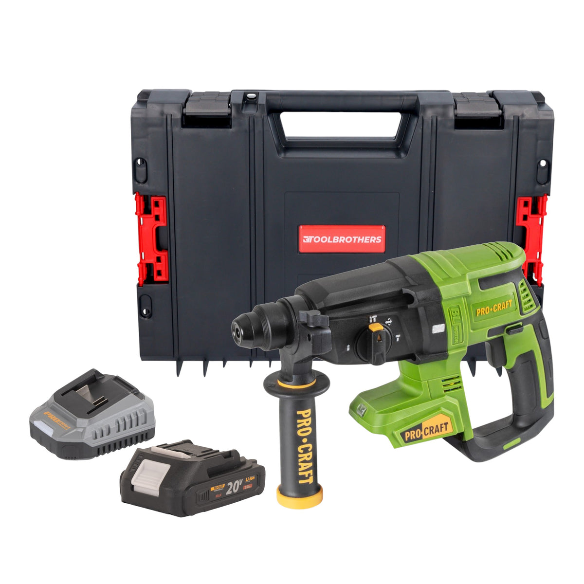 Martillo perforador a batería Procraft PHA40bb 20 V 2,6 J SDS plus Brushless + 1 batería 2,0 Ah + cargador + maletín RHINO