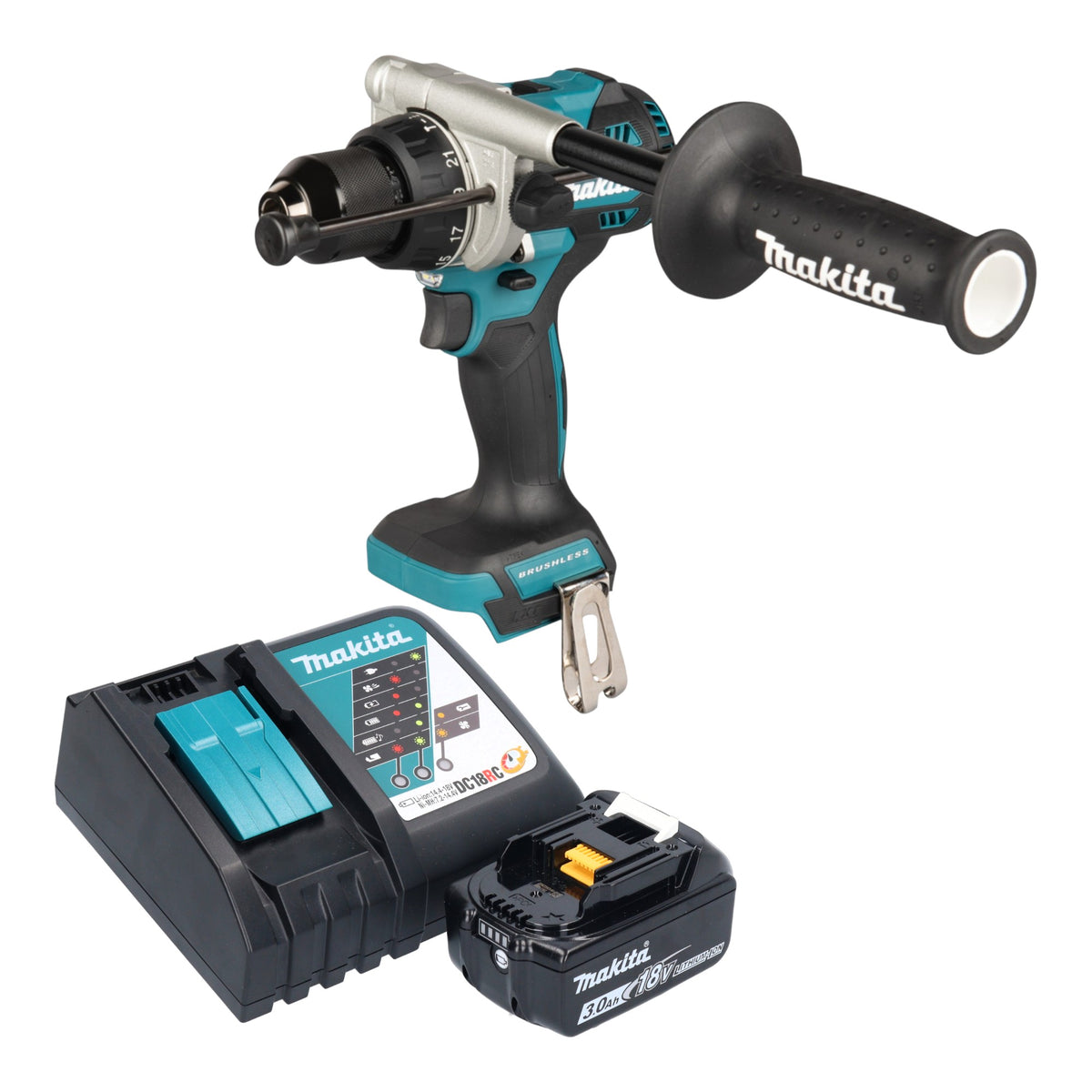 Taladro atornillador de impacto a batería Makita DHP 492 RF1 18 V 141 Nm sin escobillas + 1 batería de 3,0 Ah + cargador