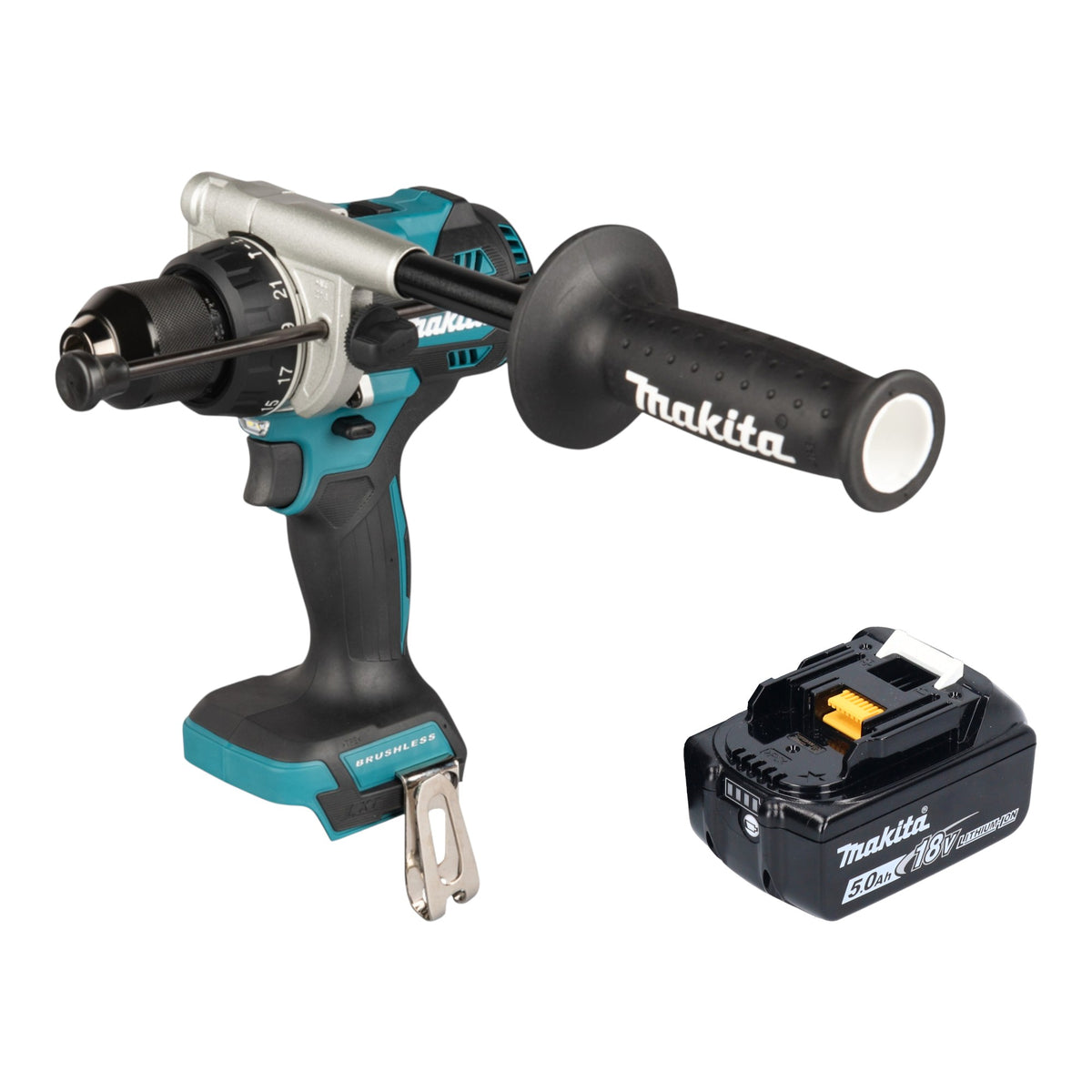 Taladro atornillador de impacto a batería Makita DHP 492 T1 18 V 141 Nm sin escobillas + 1 batería de 5,0 Ah - sin cargador