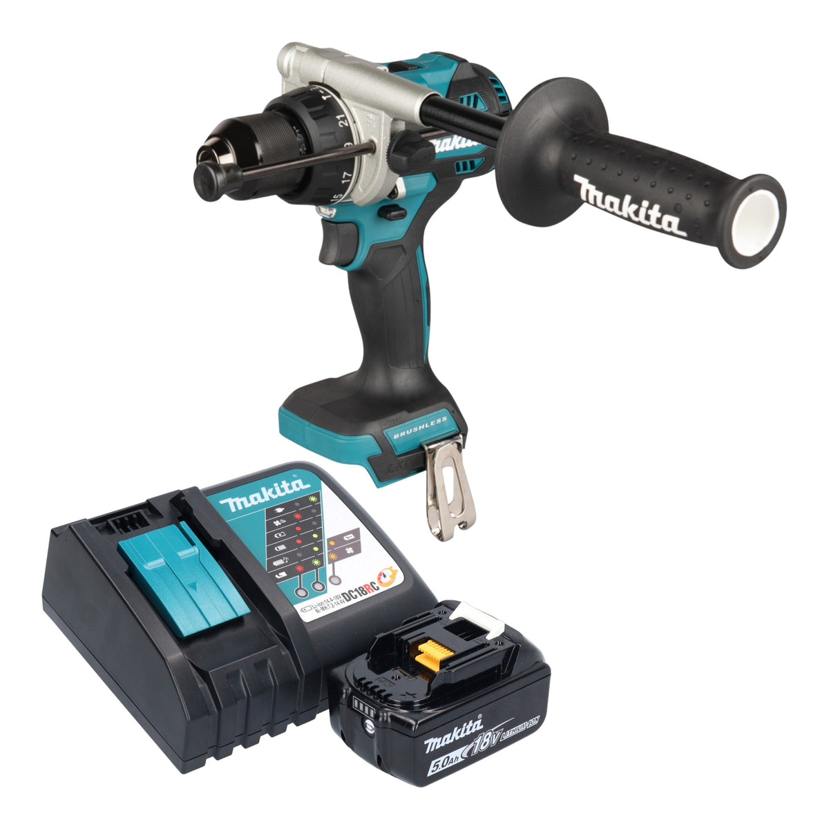 Taladro atornillador de impacto a batería Makita DHP 492 RT1 18 V 141 Nm sin escobillas + 1 batería de 5,0 Ah + cargador