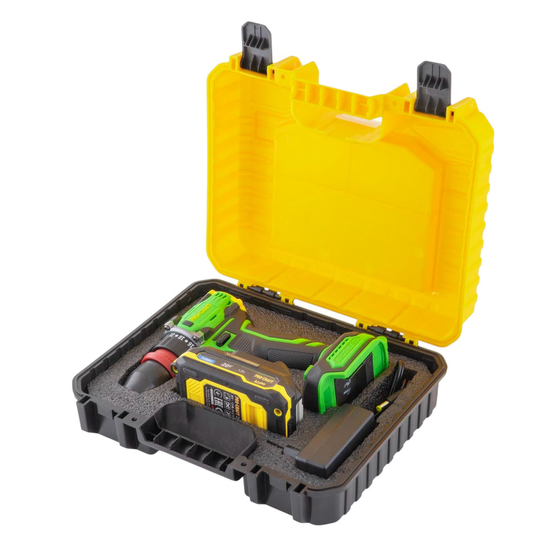 Taladro atornillador a batería Procraft PA18PRO DFR-1B-C 20 V 30 Nm sin escobillas + 1 batería de 2,0 Ah + cargador + maletín