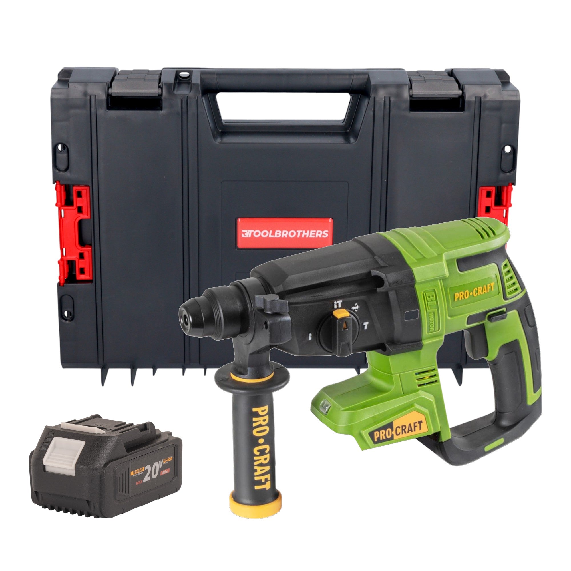 Procraft PHA40bb Akku Bohrhammer 20 V 2 6 J SDS plus Brushless 1x Akku 4 0 Ah RHINO Toolcase ohne Ladegeraet 0 - toolbrothers
