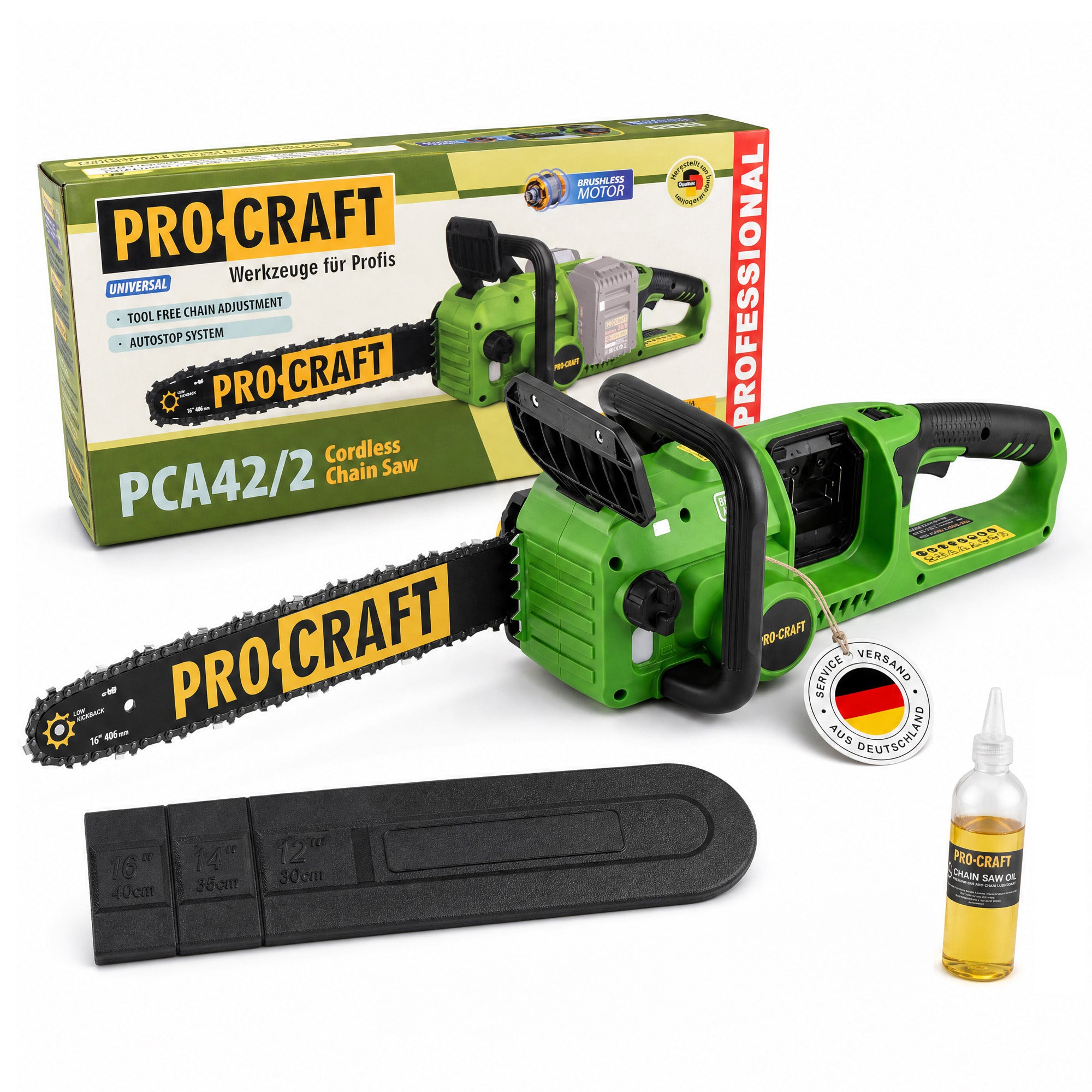 Procraft PCA42 2 Akku Kettensaege 40 V 2x 20 V 406 mm Brushless Solo ohne Akku ohne Ladegeraet 0 - toolbrothers
