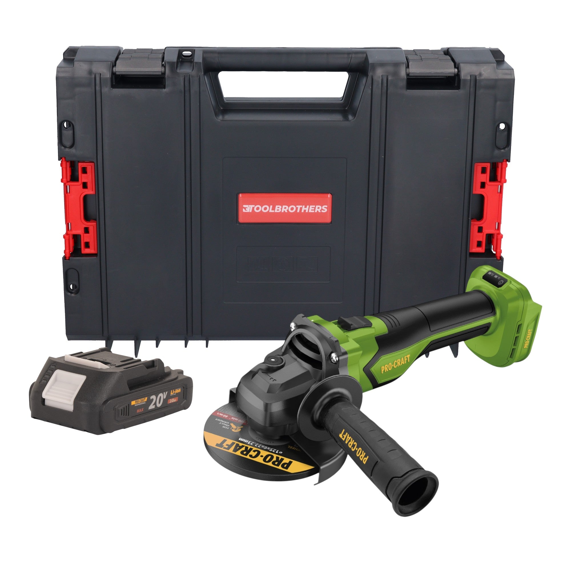 Procraft PGA22 BB Akku Winkelschleifer 20 V 125 mm Brushless 1x Akku 2 0 Ah RHINO Toolcase ohne Ladegeraet 0 - toolbrothers