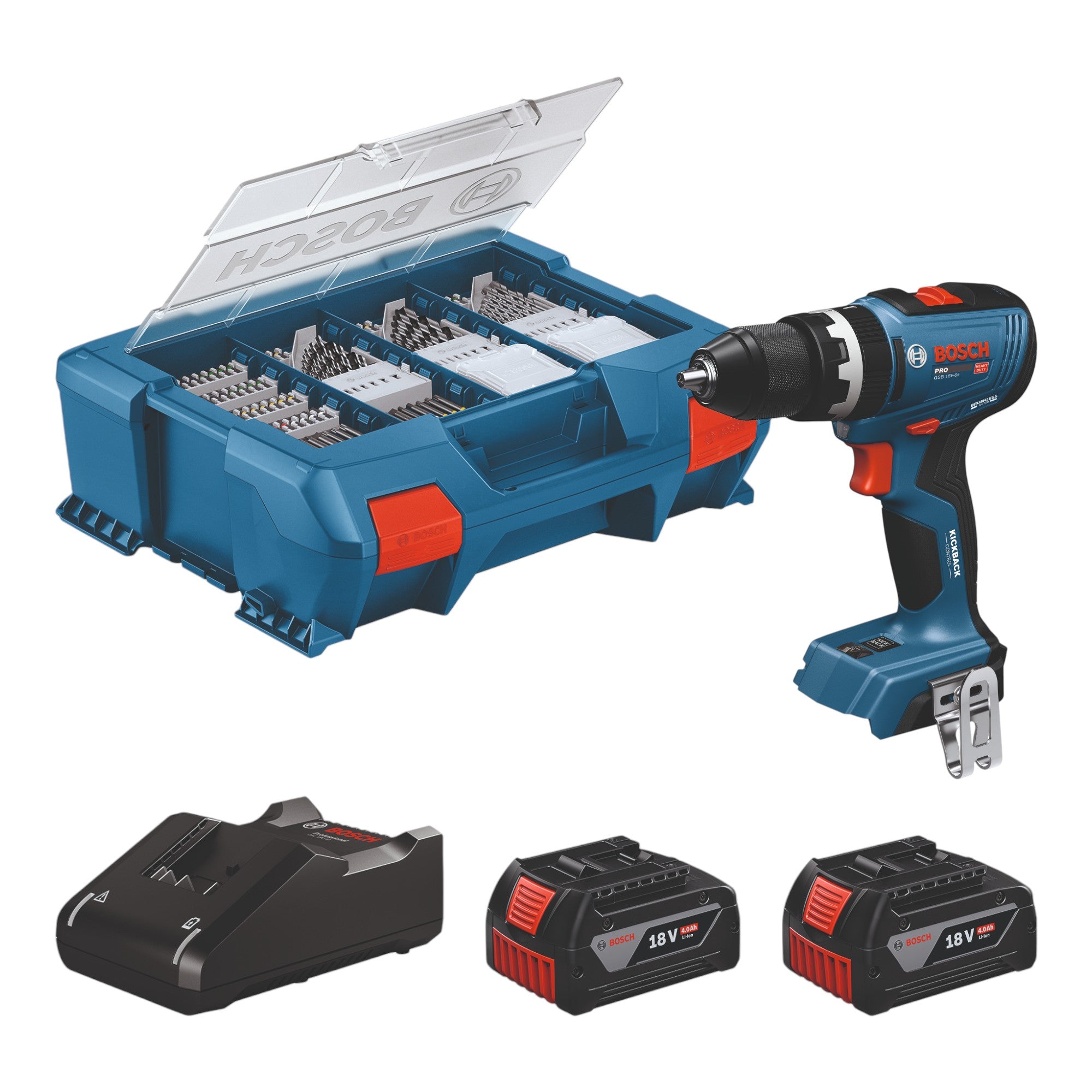Bosch GSB 18V 65 Akku Schlagbohrschrauber 18 V 65 Nm 06019N3307 2x Akku 4 0 Ah Ladegeraet L Case 0 - toolbrothers