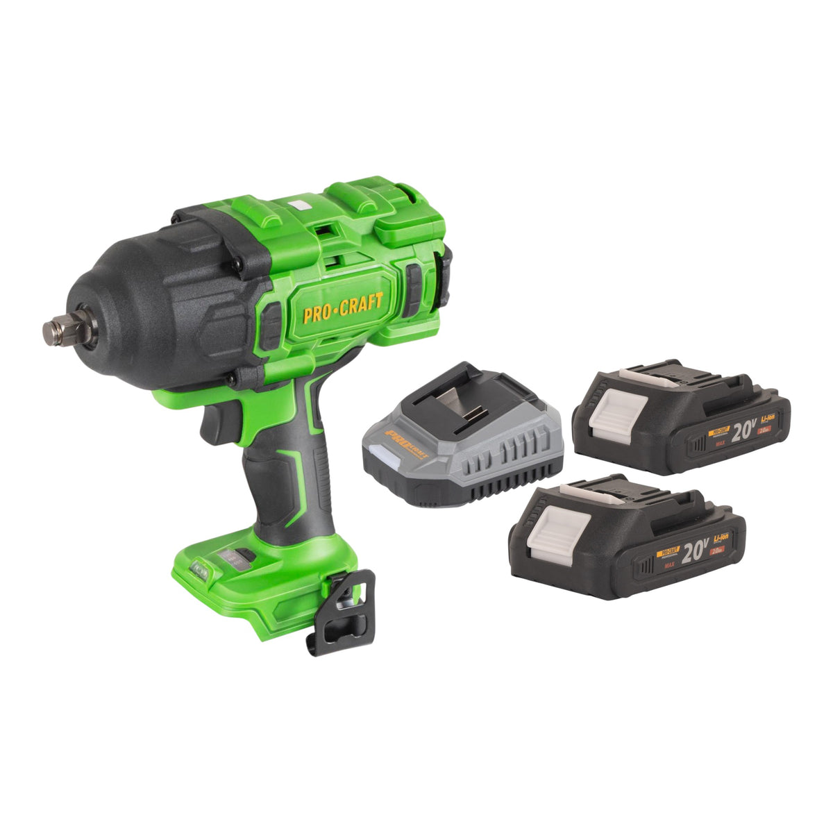 Atornillador de impacto a batería Procraft PWA80bb 20 V 1600 Nm 1/2" sin escobillas + 2 baterías de 2,0 Ah + cargador