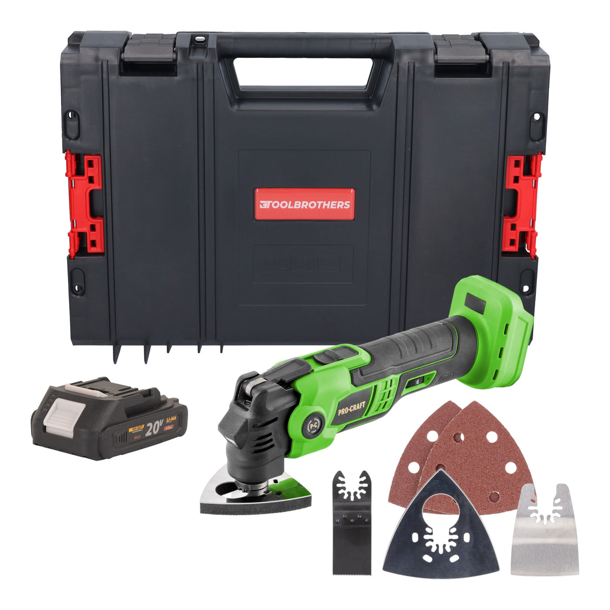 Herramienta multifunción a batería Procraft PMT22bb 20 V sin escobillas + 1 batería de 2,0 Ah + maletín RHINO Toolcase - sin cargador