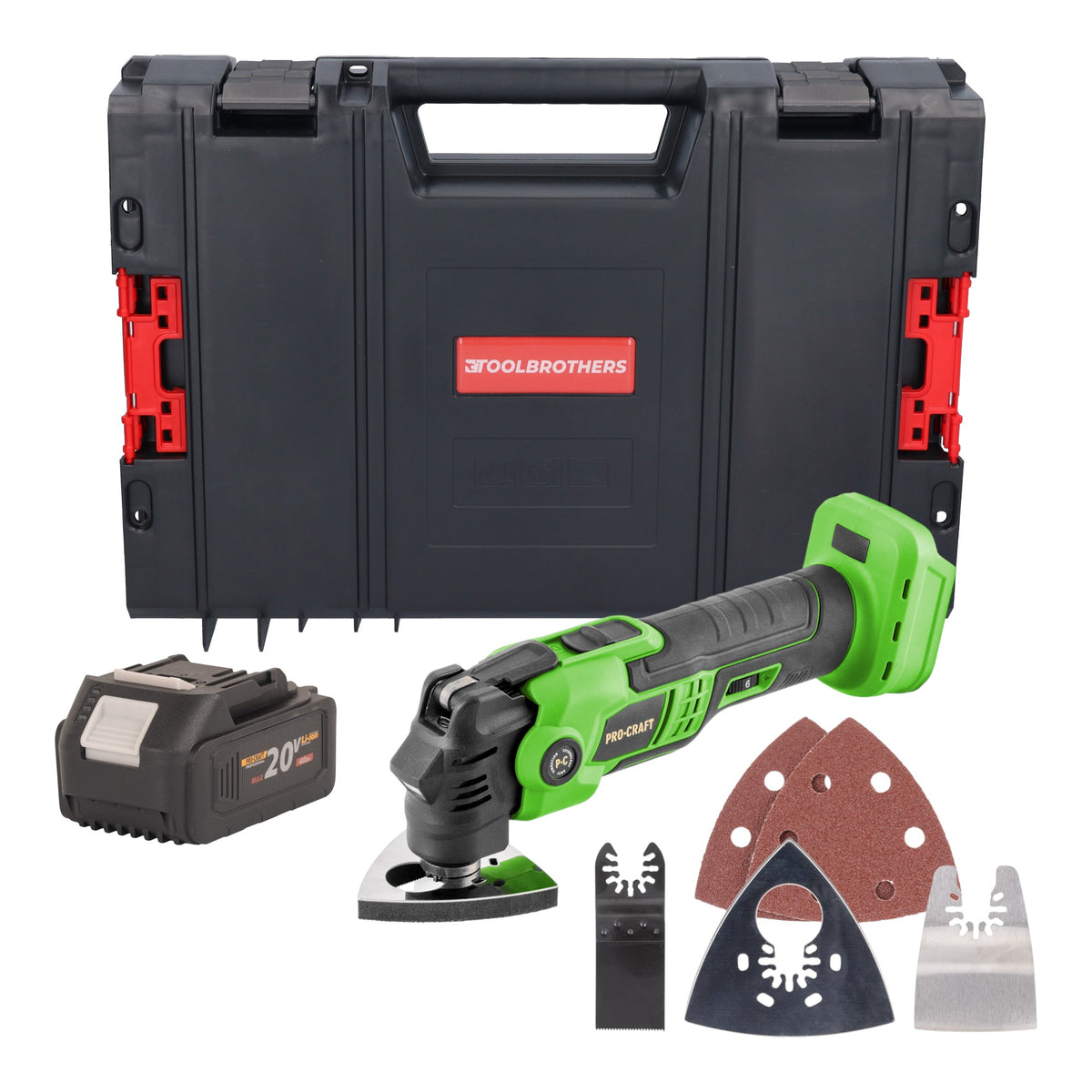 Herramienta multifunción a batería Procraft PMT22bb 20 V sin escobillas + 1 batería de 4,0 Ah + maletín RHINO Toolcase - sin cargador