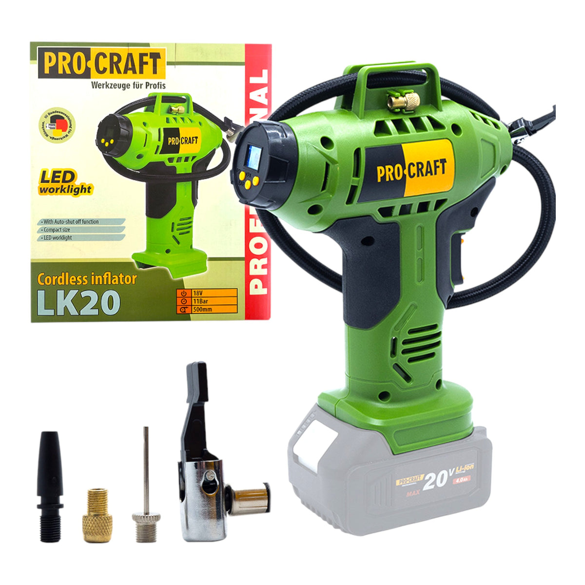 Compresor con batería Procraft LK20 20 V 11 bar Solo, sin batería ni cargador