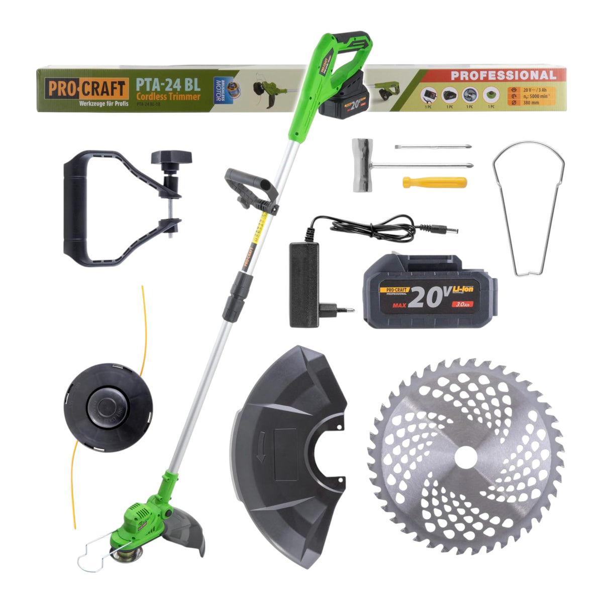 Cortabordes a batería Procraft PTA24 BL 20 V 150 mm + 1 batería de 3,0 Ah + cargador