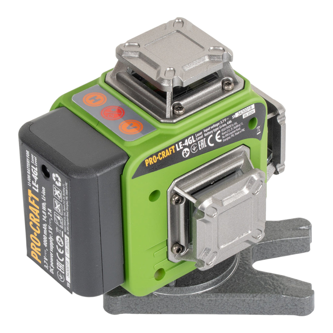 Procraft LE-4GL Set de láser de línea/líneas cruzadas con batería de 3,7 V, 40 m, verde, autonivelante, incl. baterías, cargador y accesorios