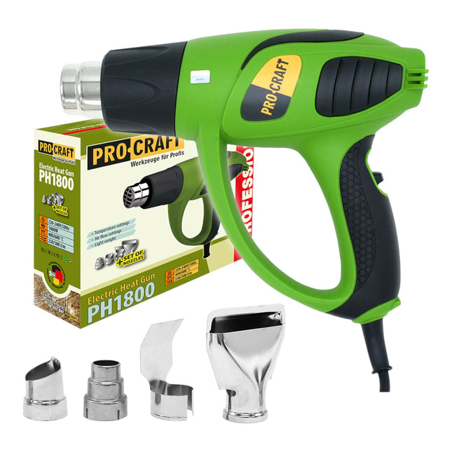 Procraft PH1800 Heissluftpistole 1800 Watt 400 600 C 4x Duese 0 - toolbrothers