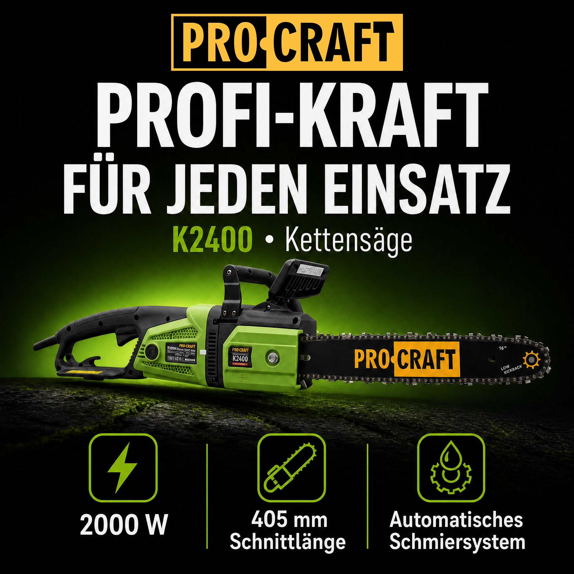 Procraft K2400 Kettensaege 2000 Watt 405 mm Schnittlaenge 1 - toolbrothers