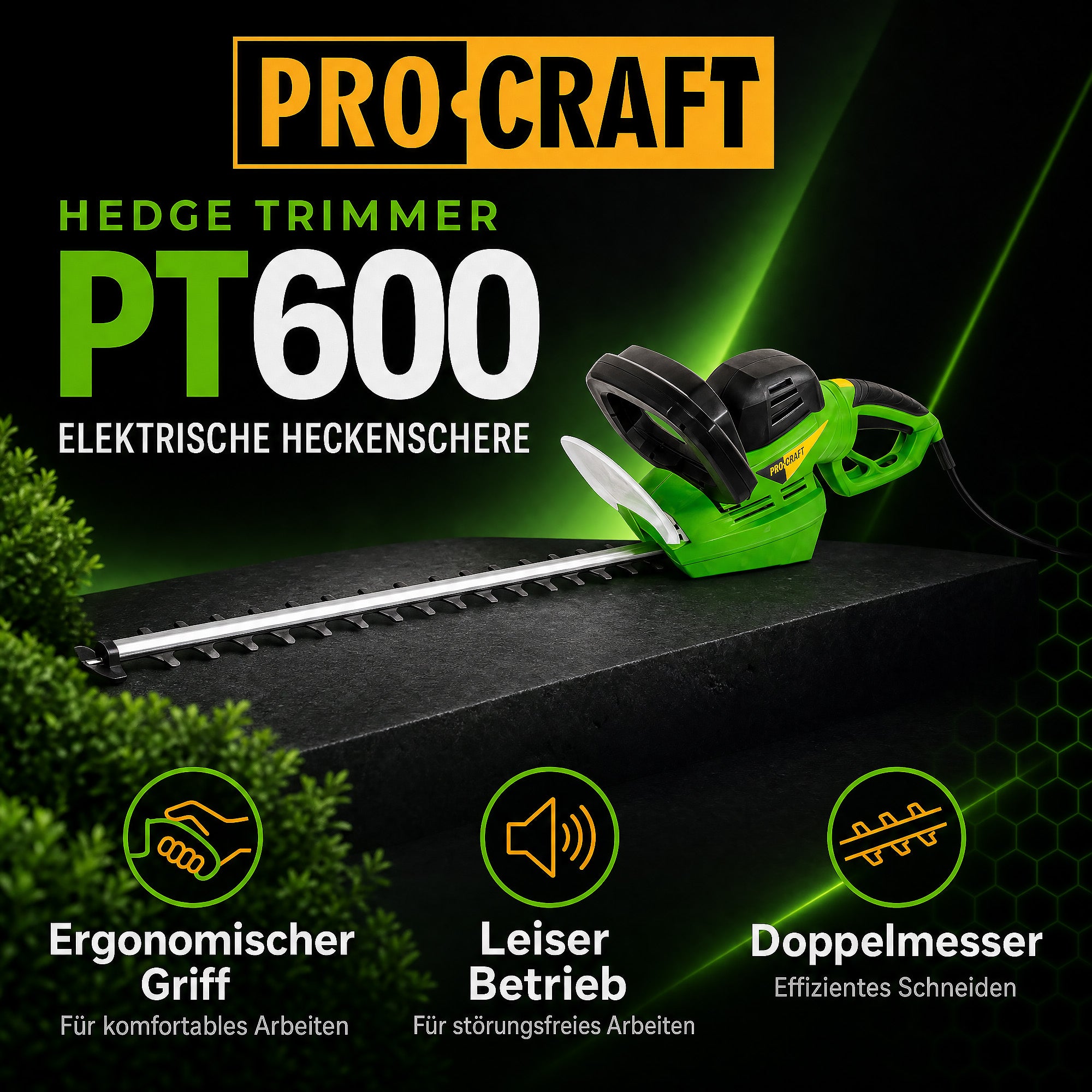 Procraft PT600 Heckenschere 600 Watt 550 mm Schnittlaenge 20 mm Schnittstaerke 1 - toolbrothers