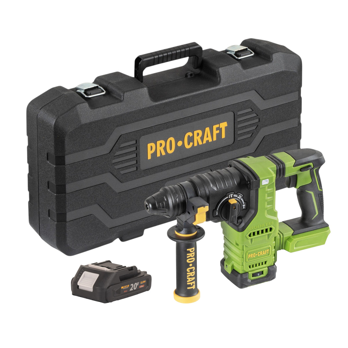 Martillo perforador a batería Procraft PHA30-bb-c 20 V 2,8 J SDS plus Brushless + 1 batería 2,0 Ah + maletín - sin cargador