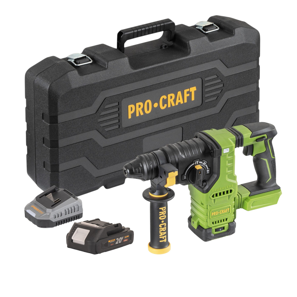 Martillo perforador a batería Procraft PHA30-bb-c 20 V 2,8 J SDS plus Brushless + 1 batería de 2,0 Ah + cargador + maletín