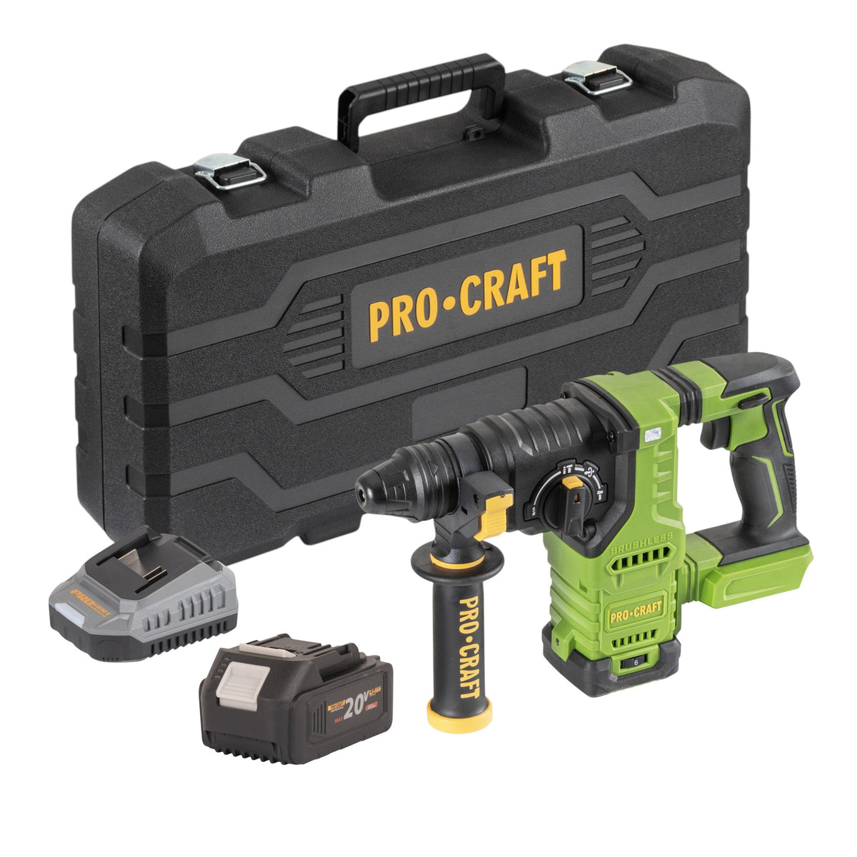Martillo perforador a batería Procraft PHA30-bb-c 20 V 2,8 J SDS plus Brushless + 1 batería de 4,0 Ah + cargador + maletín