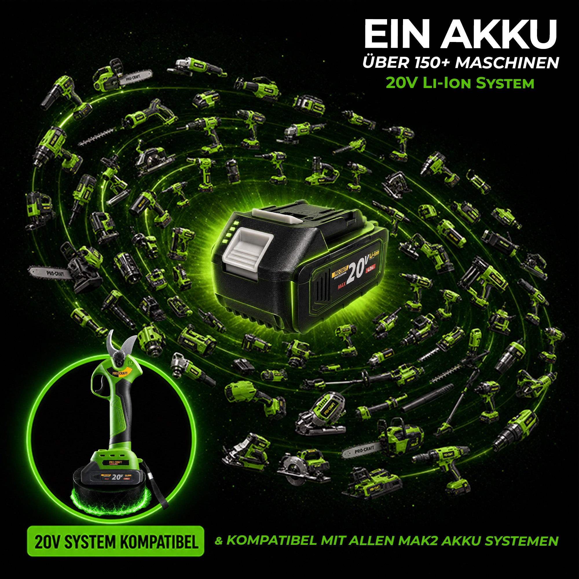 Procraft ES28Li bb Akku Astschere Gartenschere 20 V 25 mm 1x Akku 2 0 Ah ohne Ladegeraet 2 - toolbrothers