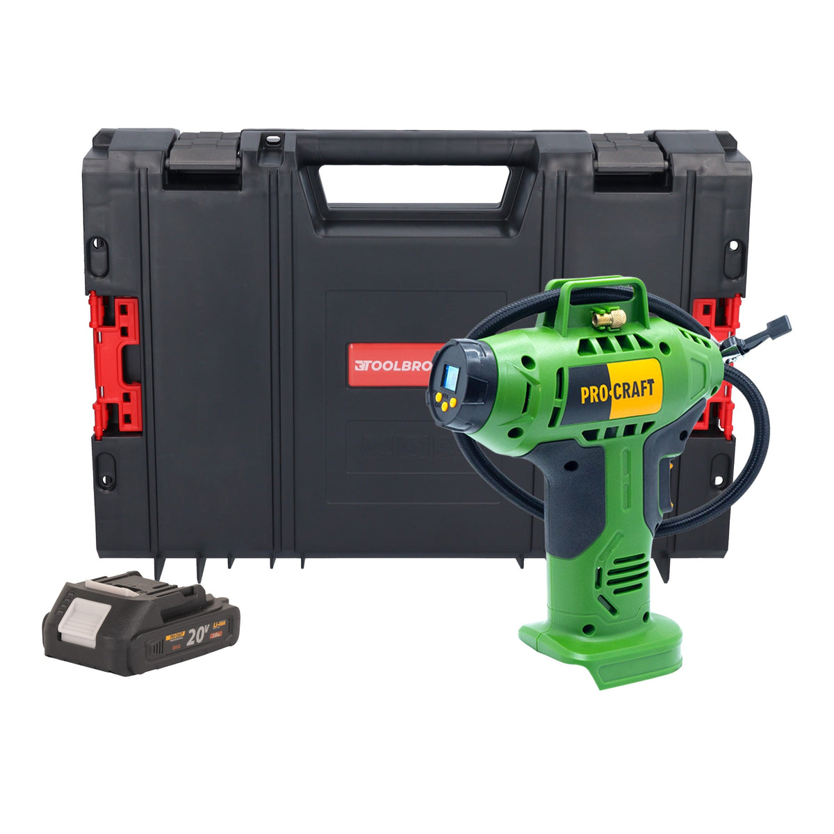 Compresor a batería Procraft LK20 20 V 11 bar + 1 batería 2,0 Ah + maletín de herramientas RHINO - sin cargador