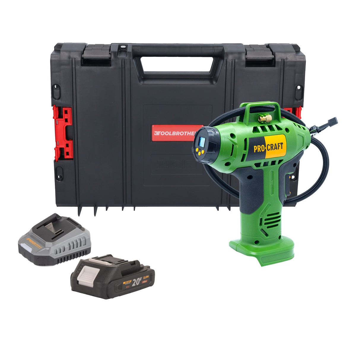 Compresor con batería Procraft LK20 20 V 11 bar + 1 batería 2,0 Ah + cargador + maletín de herramientas RHINO