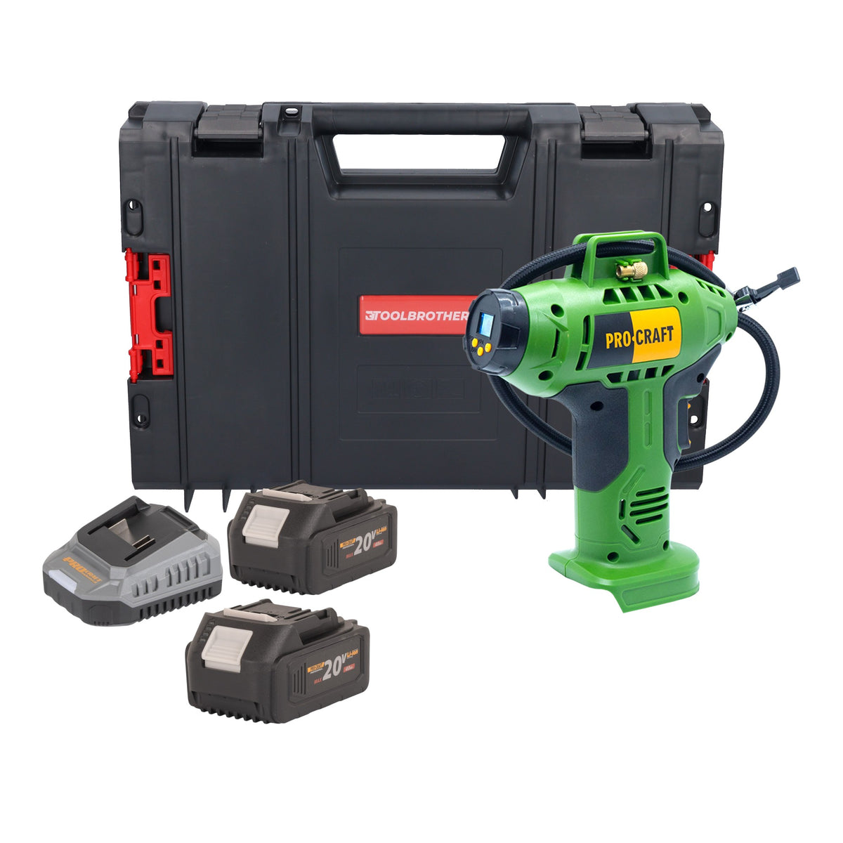Compresor con batería Procraft LK20 20 V 11 bar + 2 baterías de 4,0 Ah + cargador + maletín de herramientas RHINO