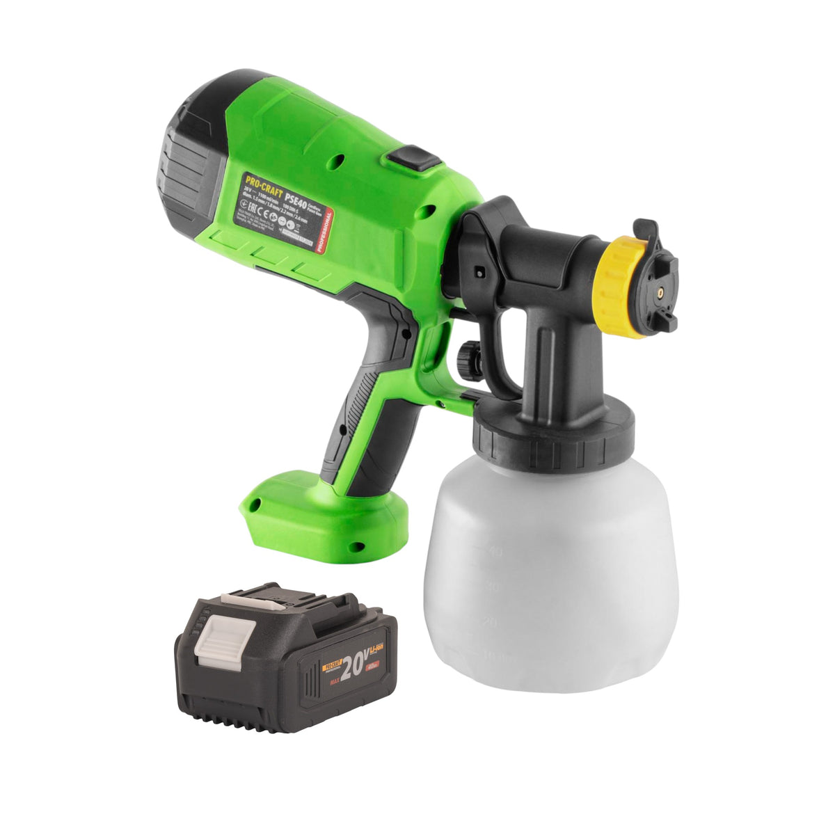 Pistola pulverizadora de pintura a batería Procraft PSE40bb 20 V + 1 batería 4,0 Ah - sin cargador