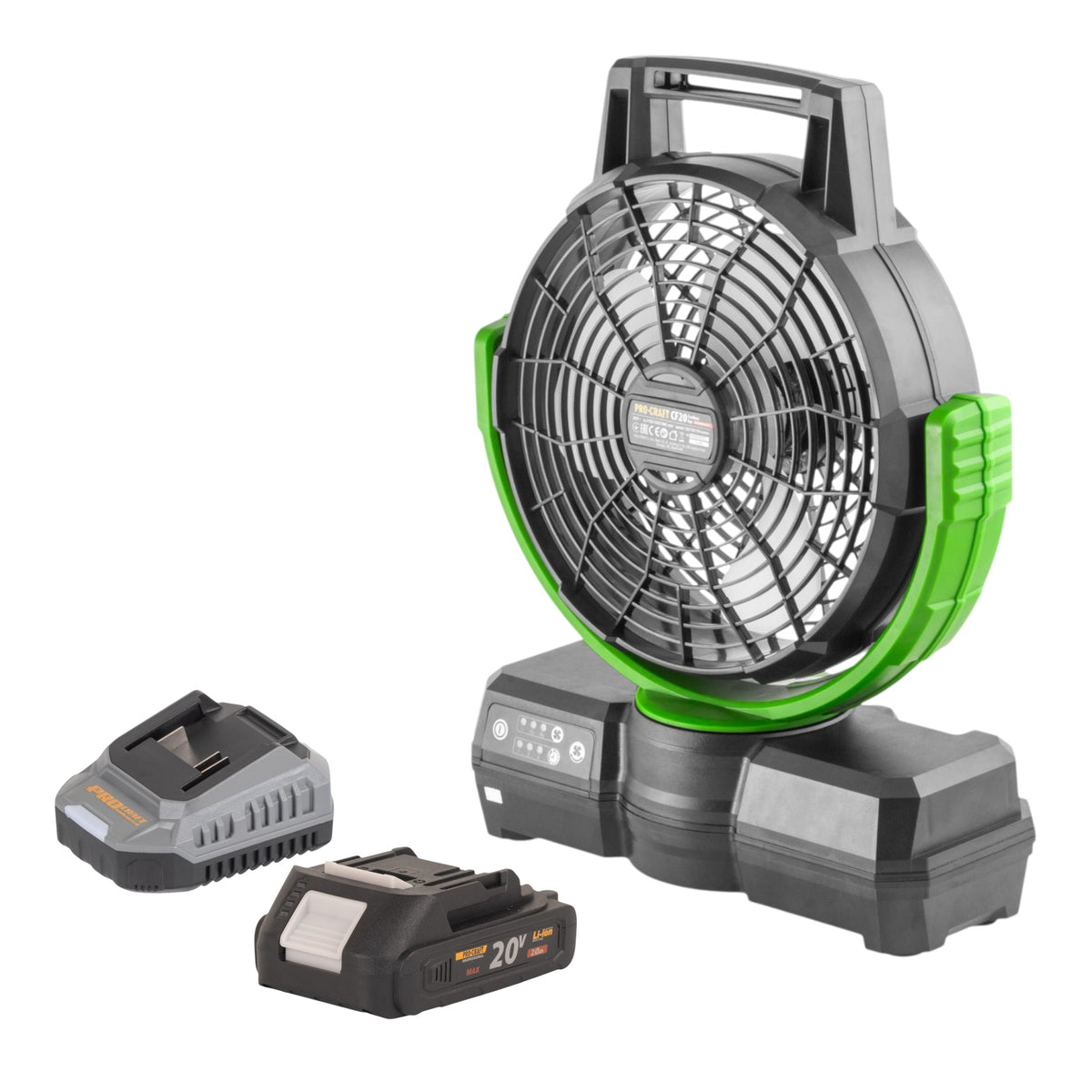 Ventilador inalámbrico Procraft CF20bb 20 V 235 mm + 1 batería de 2,0 Ah + cargador