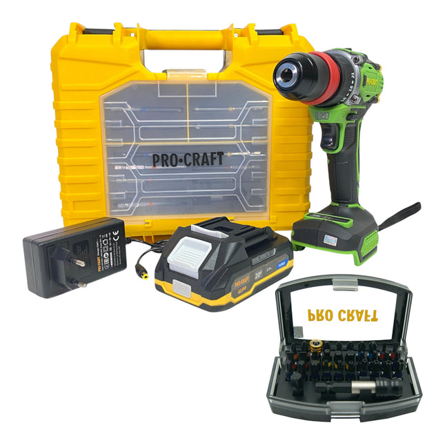 Procraft PA18ProDFR2 1B C Akku Bohrschrauber 20 V 30 Nm Brushless 1x Akku 2 0 Ah Ladegeraet 32 tlg Bit Set Koffer 0 - toolbrothers