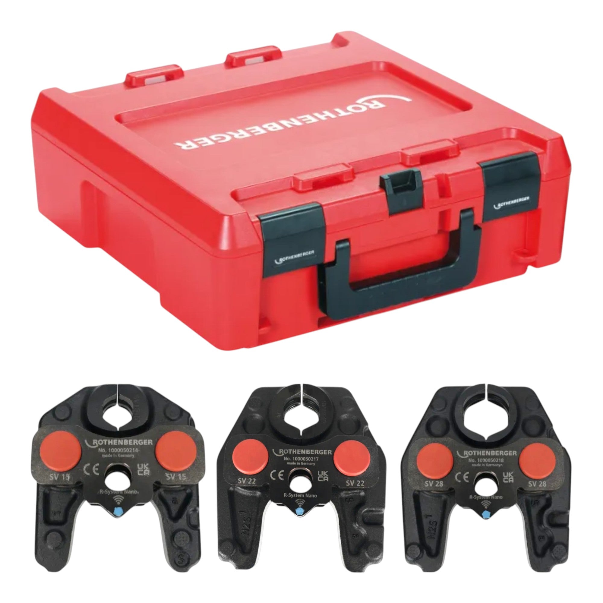 Rothenberger ROMAX NANO Akku Pressmaschine 18 V 34 kN CAS 2x LiHD Akku 4 0 Ah Ladegeraet 3 tlg SV Pressbacken Set Rocase 4 - toolbrothers