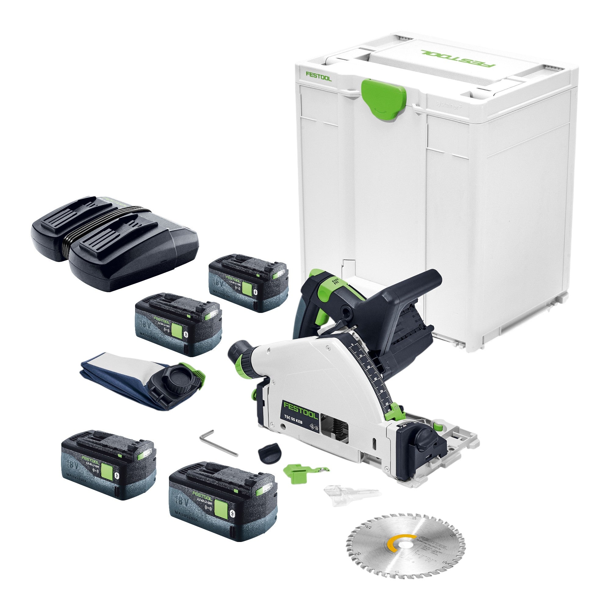Festool TSC 55 KEB Basic Akku Tauchsaege 18 V 36 V 2x 18 V 160 mm Brushless 4x Akku 5 0 Ah Ladegeraet Systainer Nachfolger von 576712  0 - toolbrothers