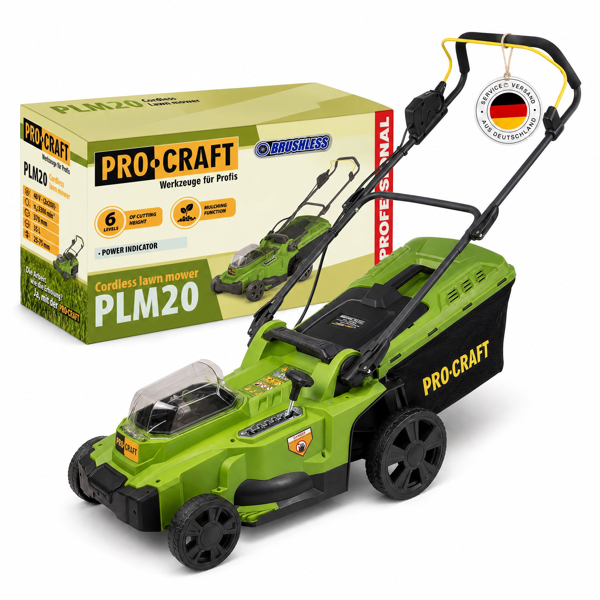Procraft PLM20bb Akku Rasenmaeher 40 V 2x 20 V 370 mm Brushless Solo ohne Akku ohne Ladegeraet 0 - toolbrothers