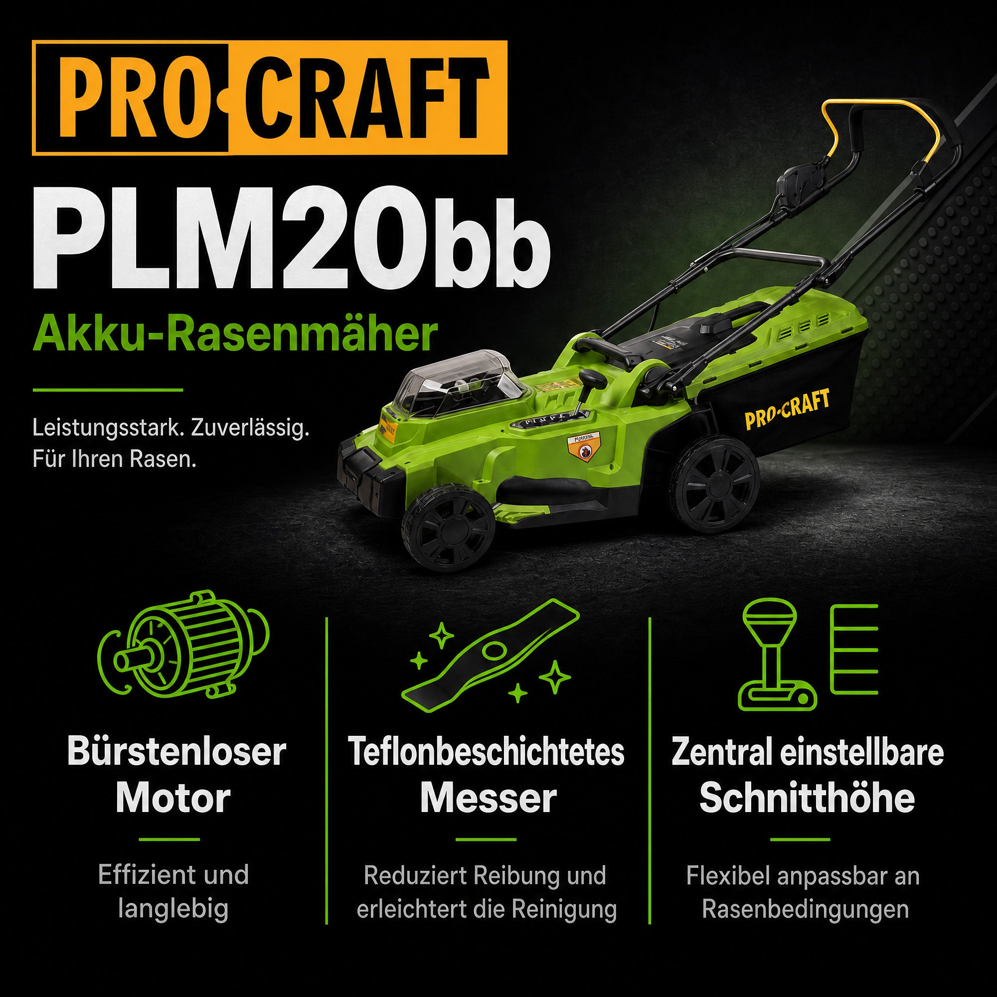 Procraft PLM20bb Akku Rasenmaeher 40 V 2x 20 V 370 mm Brushless Solo ohne Akku ohne Ladegeraet 1 - toolbrothers