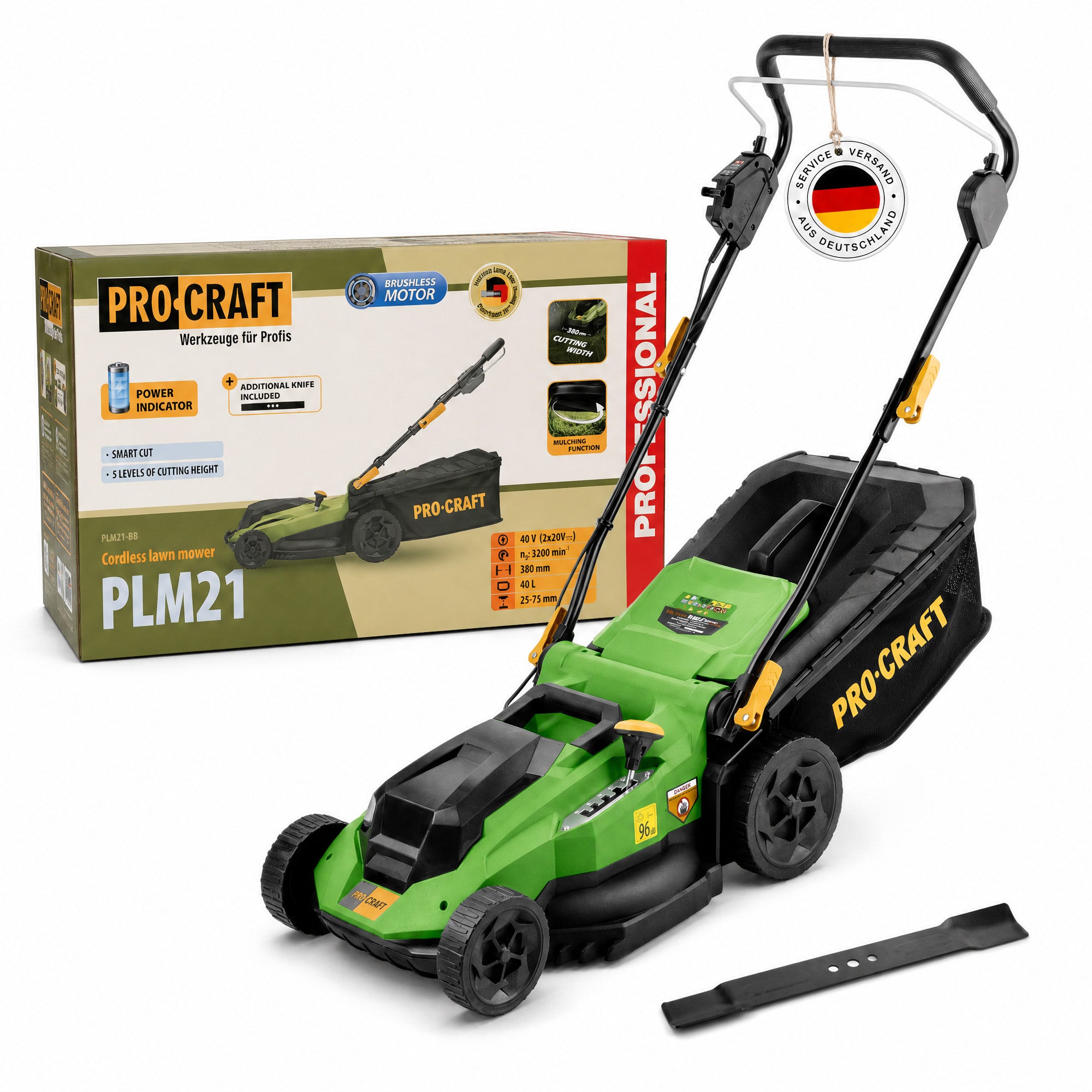 Procraft PLM21bb Akku Rasenmaeher 40 V 2x 20 V 380 mm Brushless Solo ohne Akku ohne Ladegeraet 0 - toolbrothers