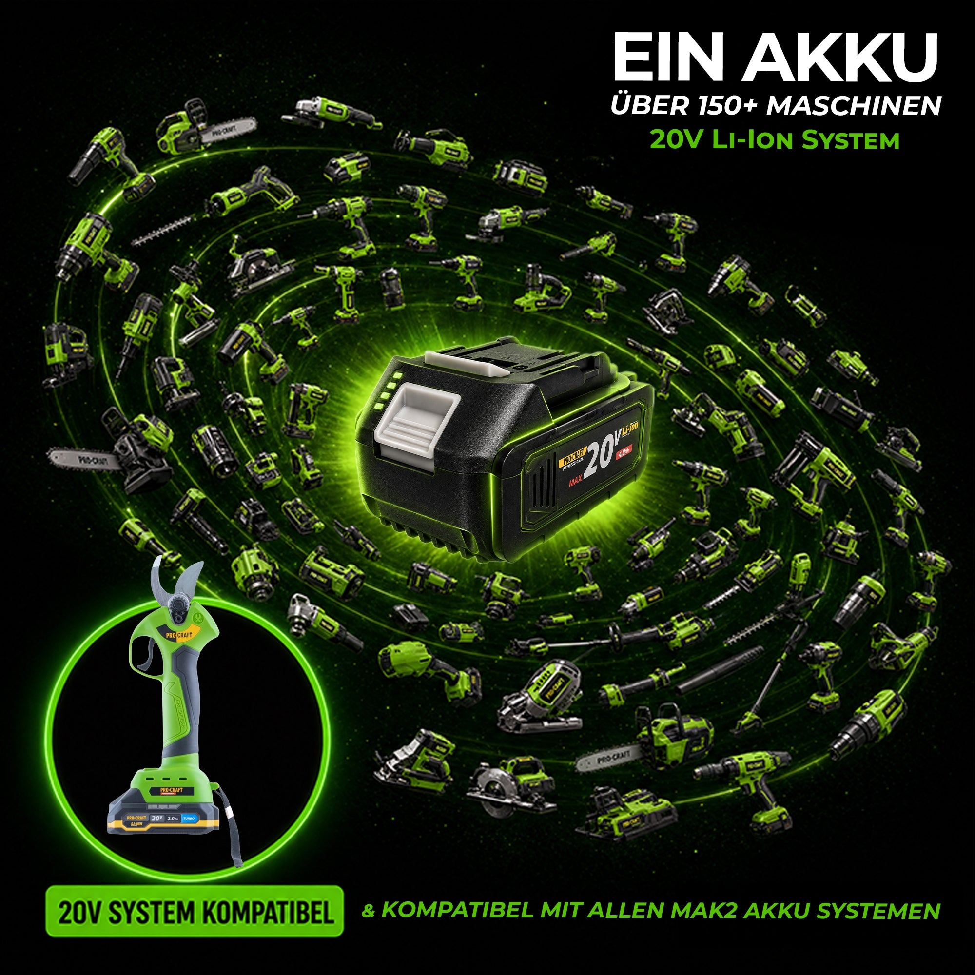 Procraft ES28Li Akku Astschere 20 V Brushless Teleskop Verlaengerung Aufsatz 1x Akku 2 0 Ah Ladegeraet Koffer 2 - toolbrothers