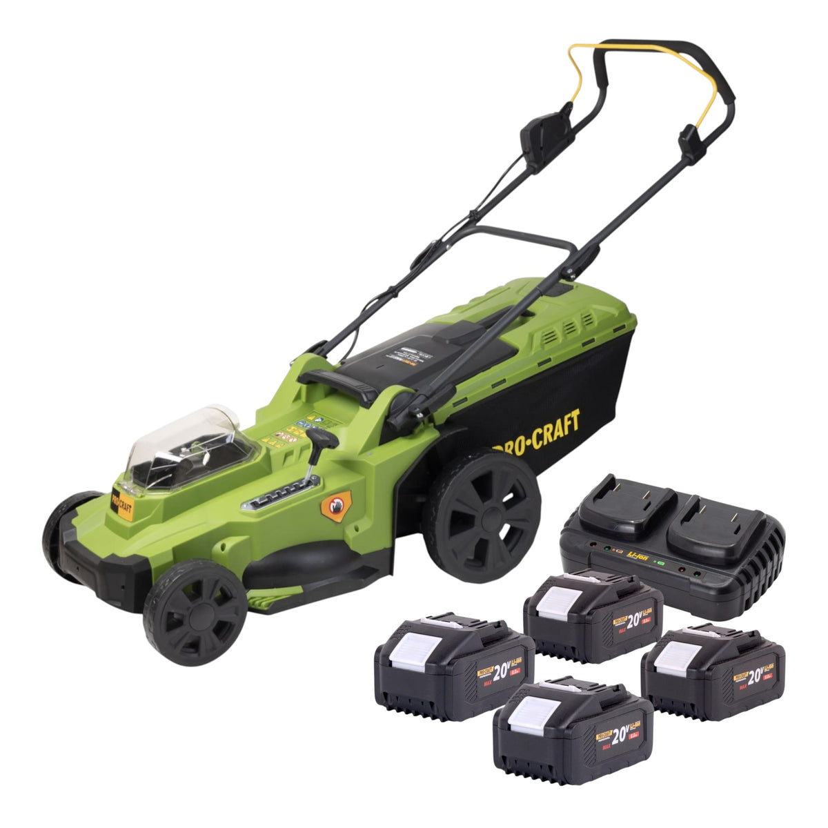 Cortacésped con batería Procraft PLM22bb 40 V (2x 20 V) 430 mm sin escobillas + 4 baterías de 8,0 Ah + cargador