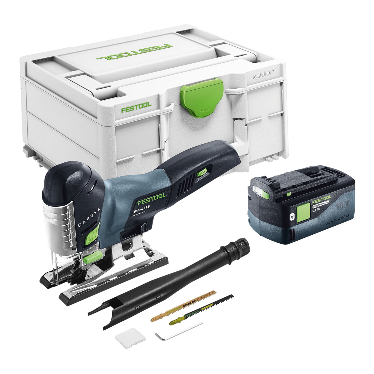 Sierra caladora oscilante a batería Festool CARVEX PSC 420 EB-Basic 18 V 120 mm sin escobillas + 1 batería de 5,0 Ah + Systainer - sin cargador