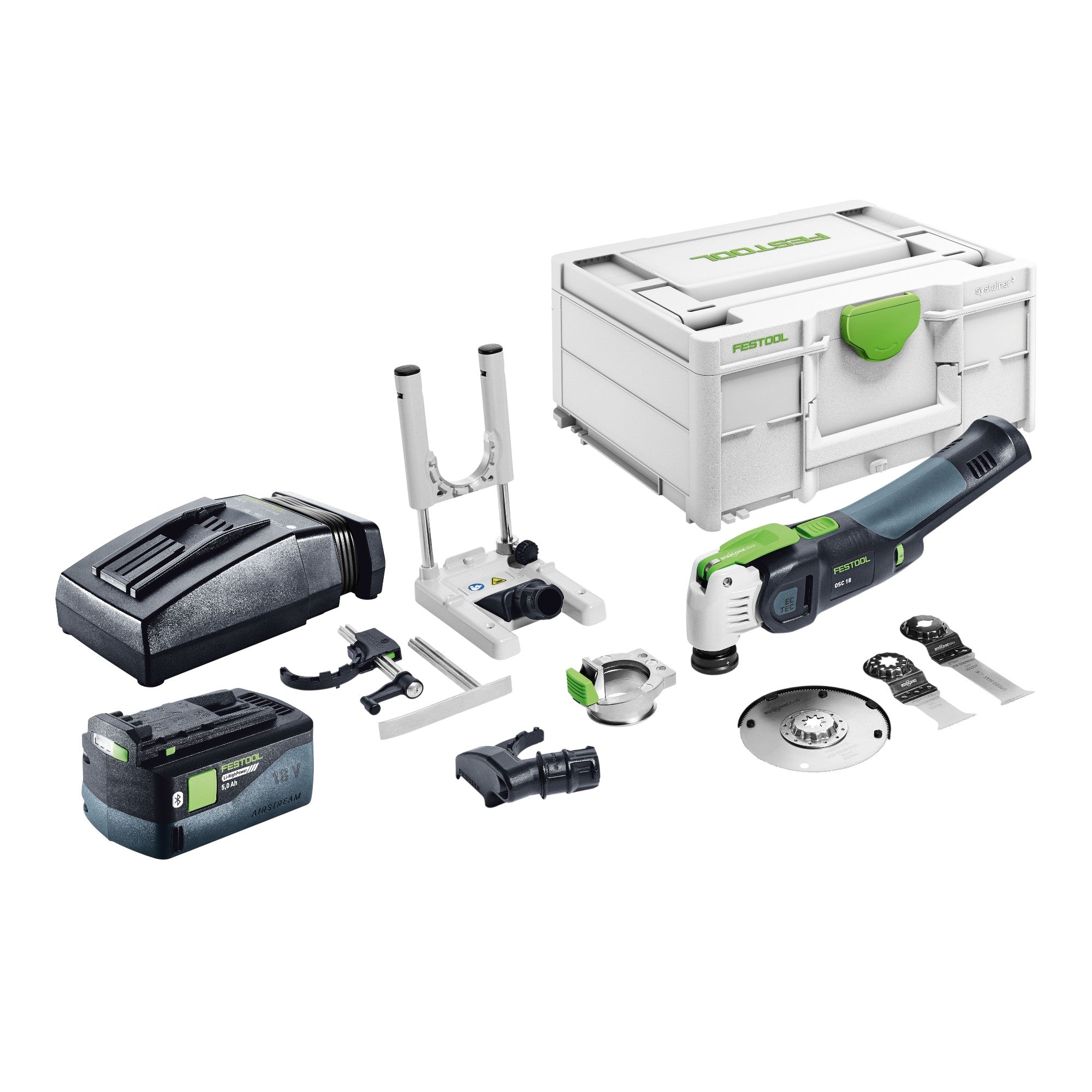 Festool OSC 18 E Basic Set Akku Oszillierer 18 V Starlock Max Brushless 1x Akku 5 0 Ah Ladegeraet 7 tlg Zubehoer Set Systainer 0 - toolbrothers