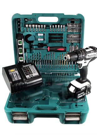 Makita DHP 482 STTK W Akku Schlagbohrschrauber 18 V 62Nm + 5,0 Ah Akku + Ladegerät + 101 tlg. Zubehör Set - Toolbrothers