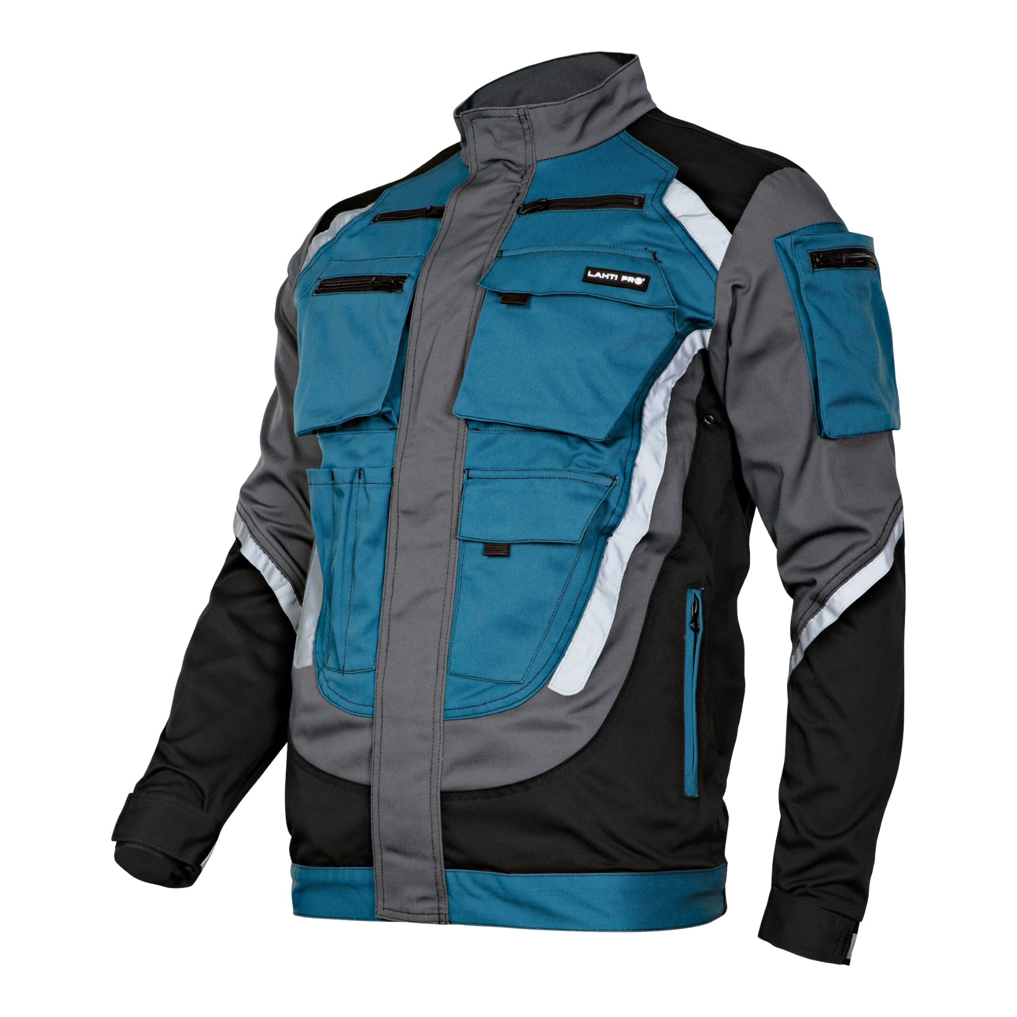 LAHTI PRO Arbeitsjacke mit Reflexstreifen Groesse XL L4040304 schwarz grau tuerkis 1 - toolbrothers