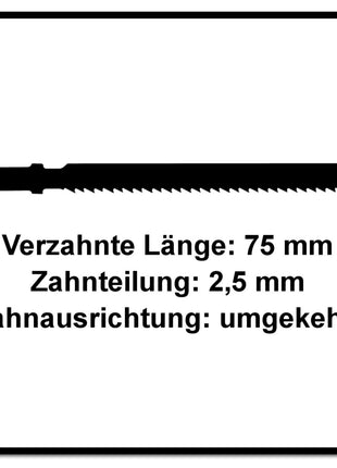 Festool S 75/2,5 R/25 WOOD Fine Cut Stichsägeblatt 75 mm 25 Stk. ( 5x 204259 ) Verzahnung umgekehrt, konisch geschliffen für sauberen Schnitt, HCS Stahl - Toolbrothers