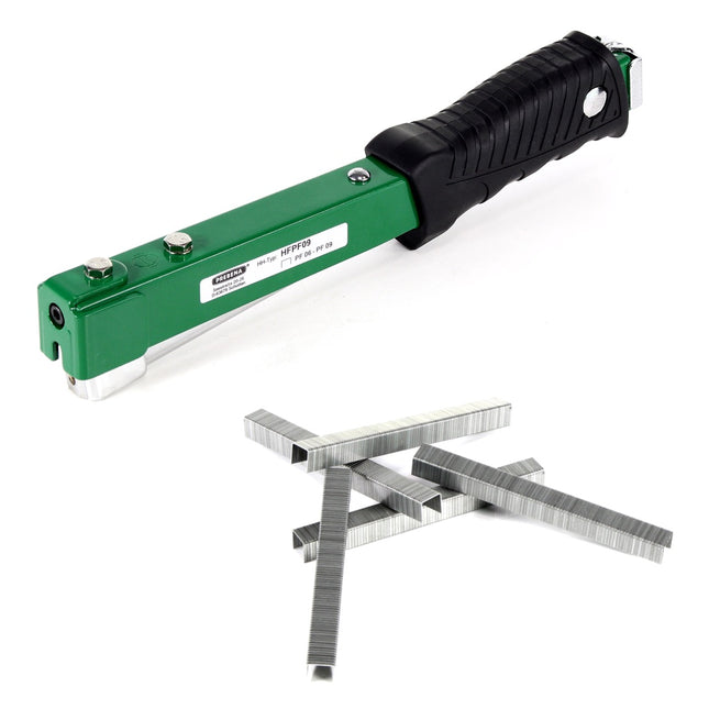 Prebena HFPF09 Hefthammer für Heftklammern Type PF von 6 - 9 mm + Prebena PF09CNK Heftklammern Typ PF 5000 Stück 9 mm verzinkt - Toolbrothers