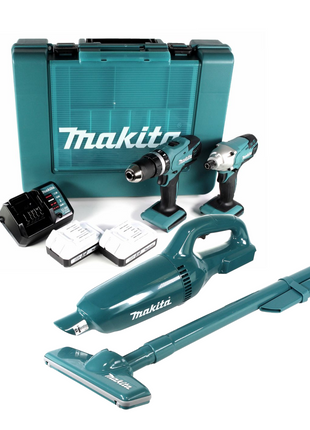 Makita DK18015 X1 Set mit HP457D Schlagbohrschrauber 18V und TDI127D Schlagschrauber 18V im Koffer + CL183 Akku Staubsauger + 2x 1,5 Ah Akku und Ladegerät - Toolbrothers